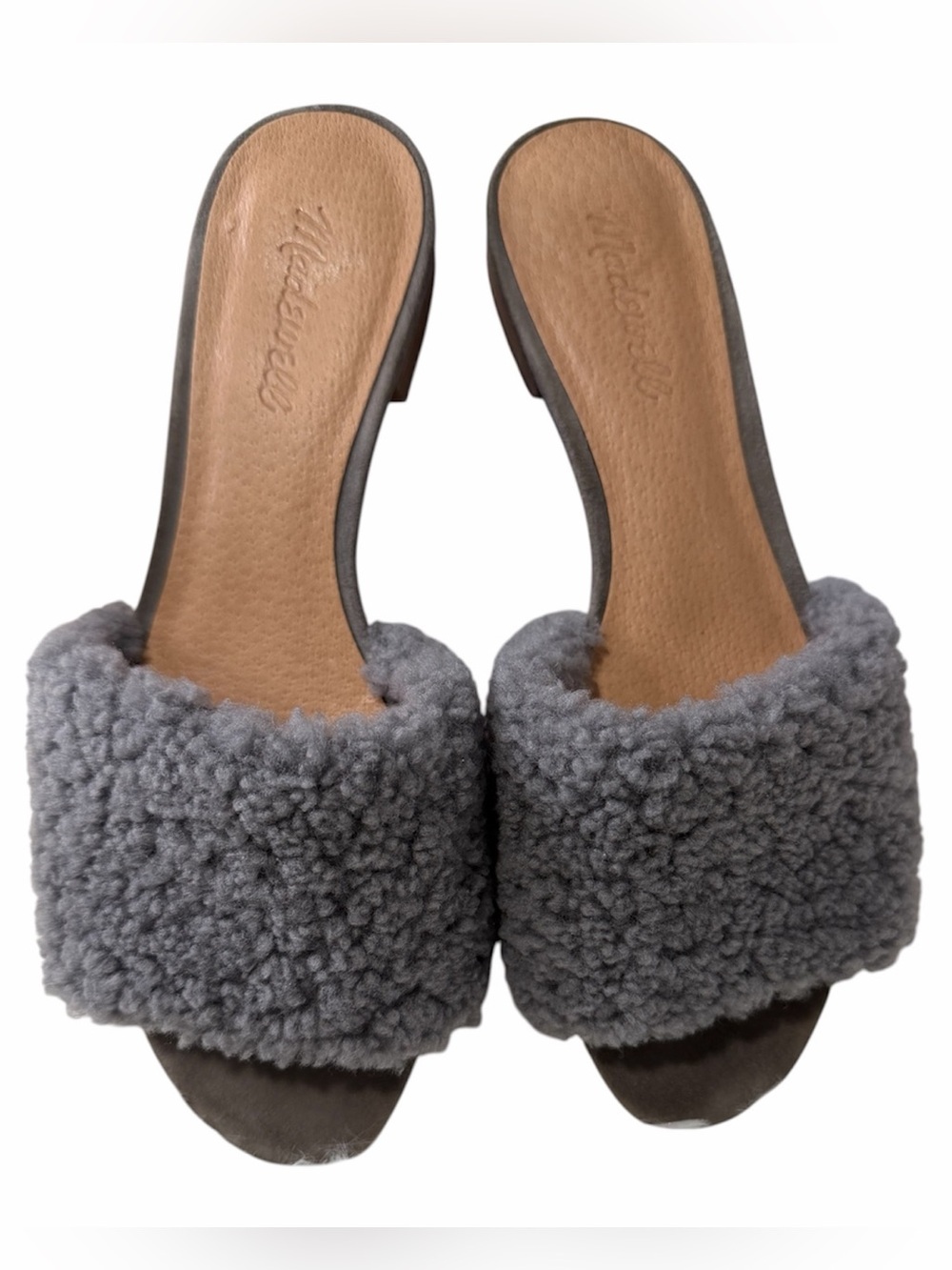 Madewell Fuzzy Shearling Slide Sandals Gray Cozy Slip‑On Slides Casual Preppy
